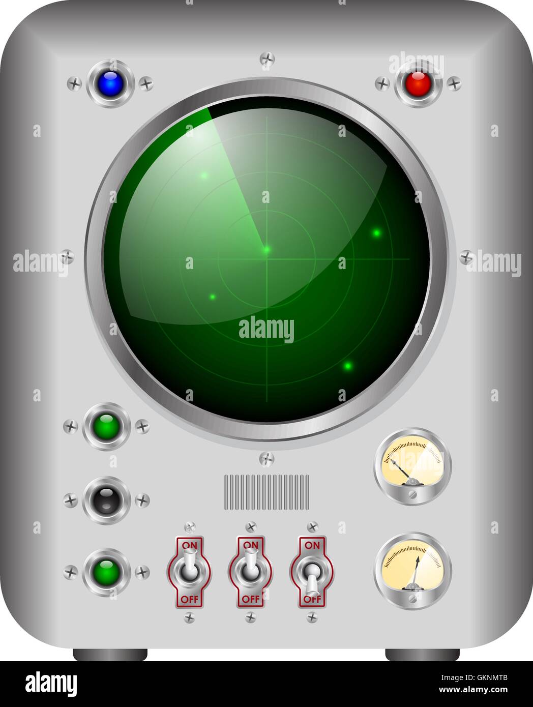 electronic device with a green screen similar to radar or oscilloscope Stock Vector