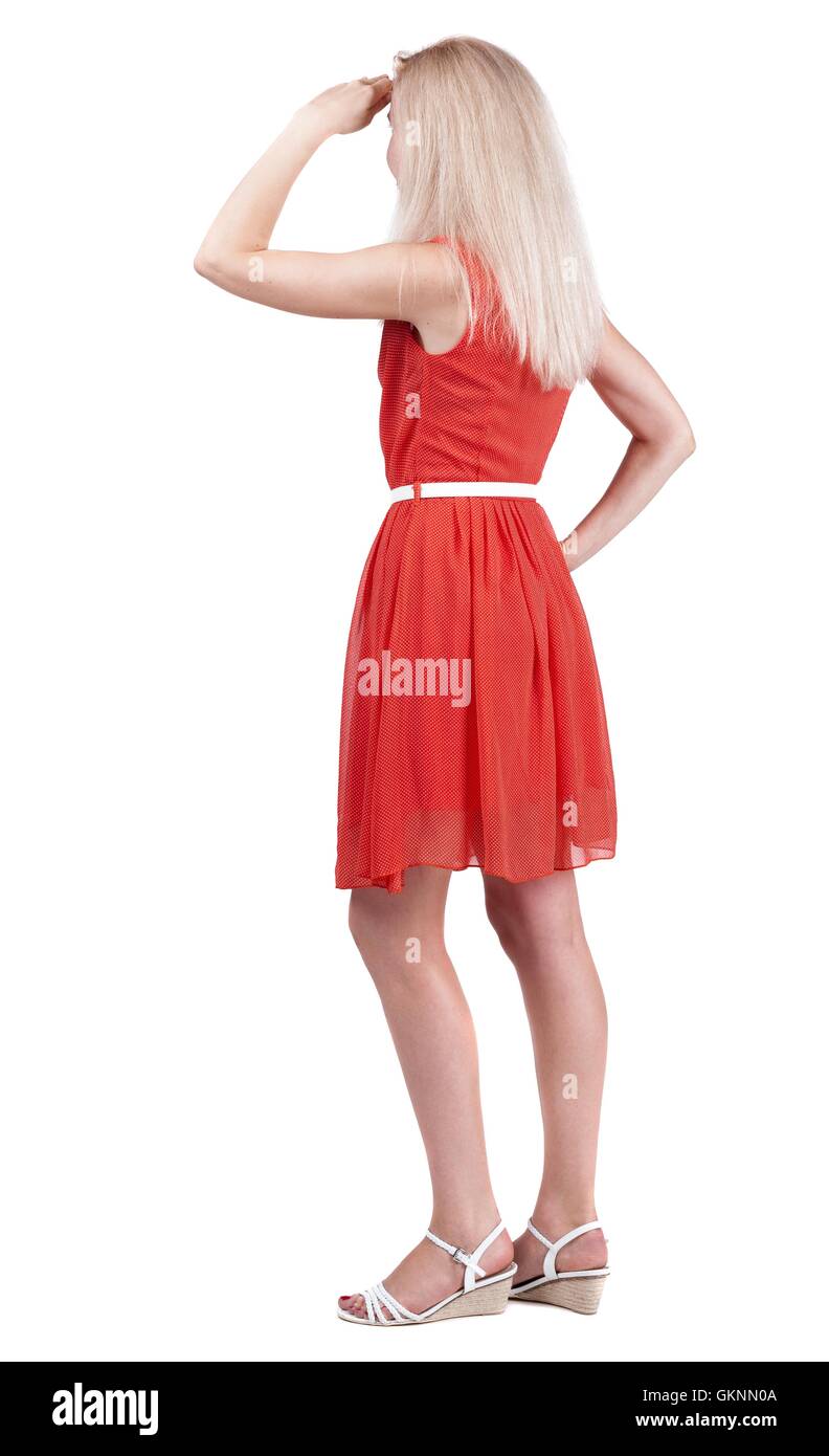 back view of standing young beautiful blonde woman Stock Photo - Alamy