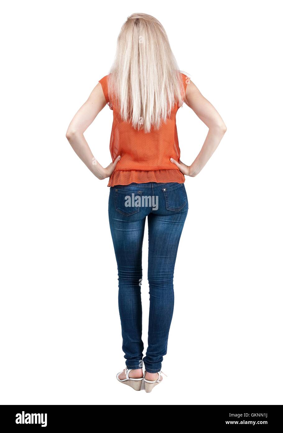 back view of standing young beautiful blonde woman Stock Photo - Alamy