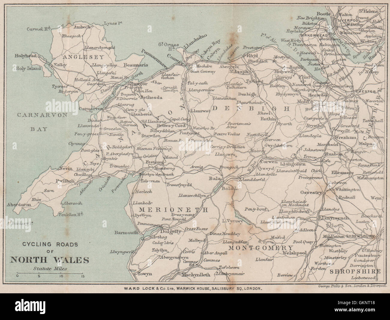 CYCLING ROADS OF NORTH WALES. Snowdonia. WARD LOCK, 1901 antique map ...