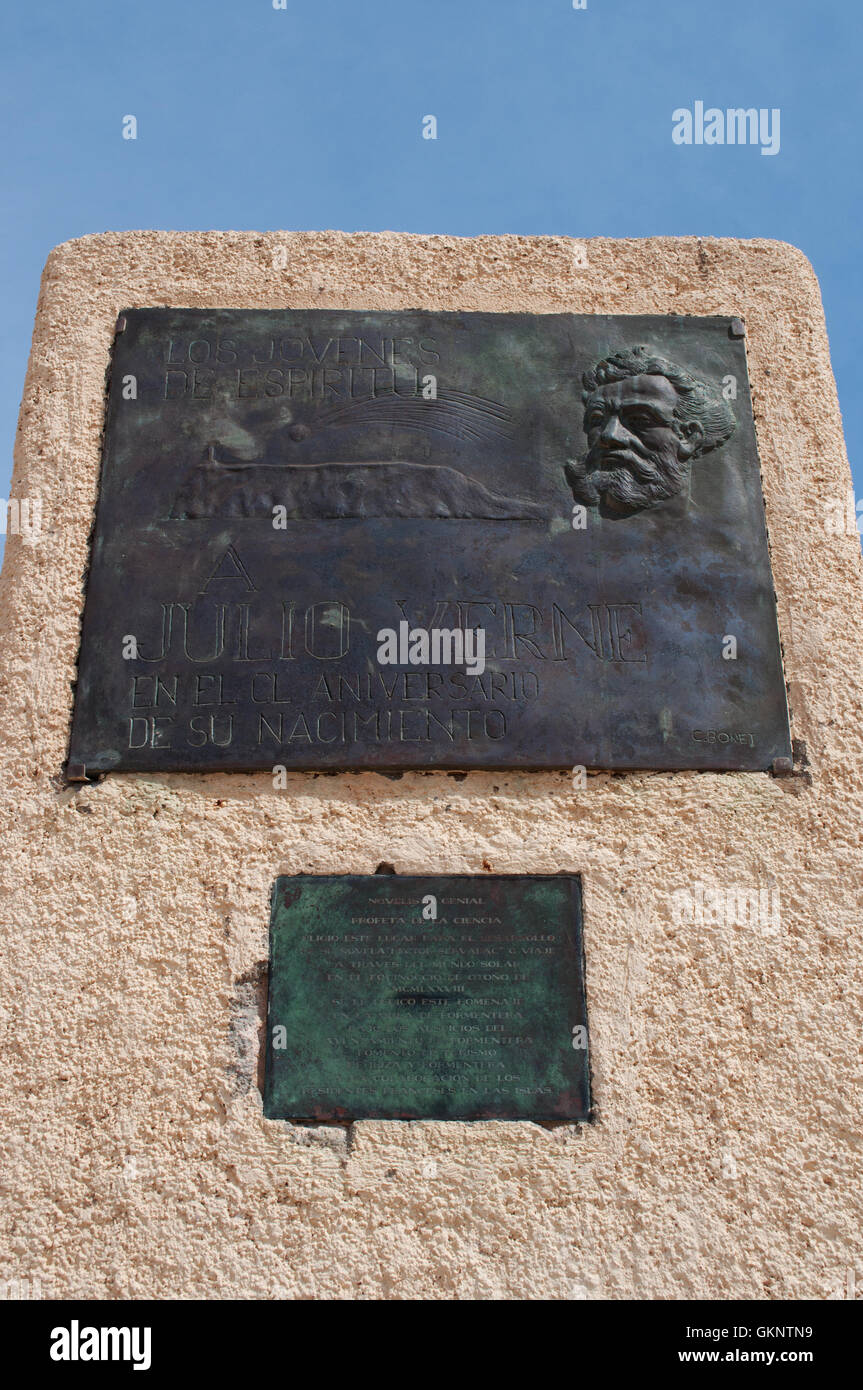 Formentera: memorial plaque for Jules Verne at La Mola Stock Photo