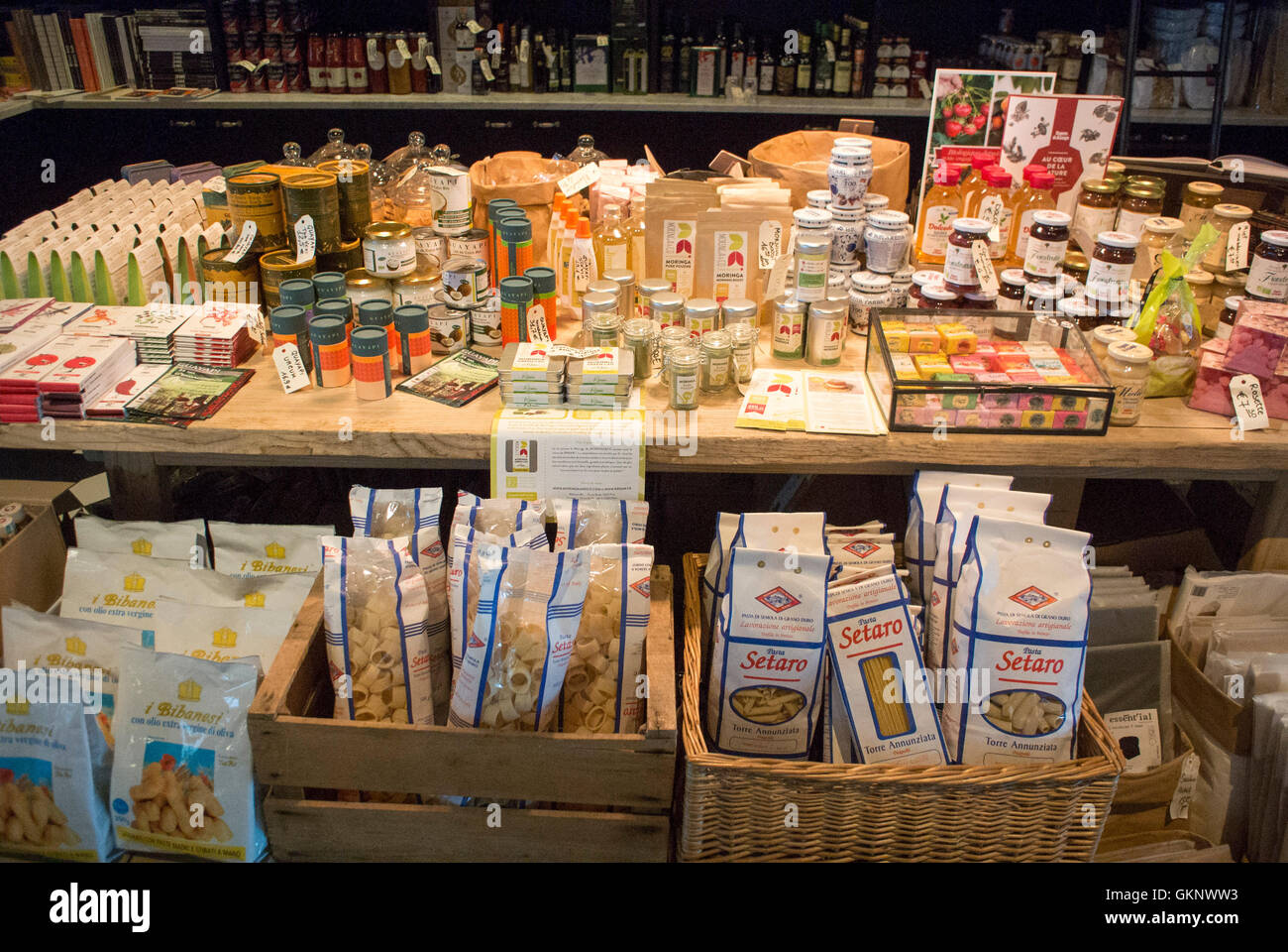 Paris, France, Shopping Mall, Beaugrenelle, Italian Food Grocery Store interiors, Products on Display inside Stock Photo