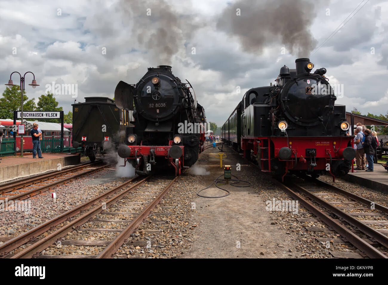 52 8038 of Dampfeisenbahn Weserbergland and DHEF 2 "Anna" of Jan Harpstedt at Bruchhausen-Vilsen, Germany. Stock Photo