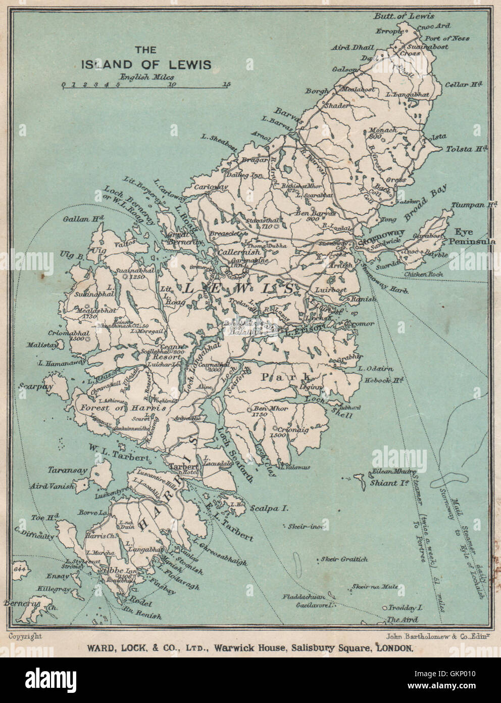 THE ISLAND OF LEWIS. Harris. Stornoway. Hebrides, Scotland. WARD LOCK, 1919 map Stock Photo
