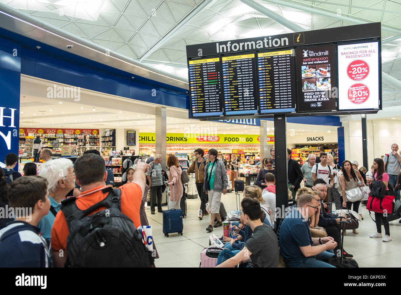Information board timetable at Departure Terminal at Stansted Airport,London,Essex,England