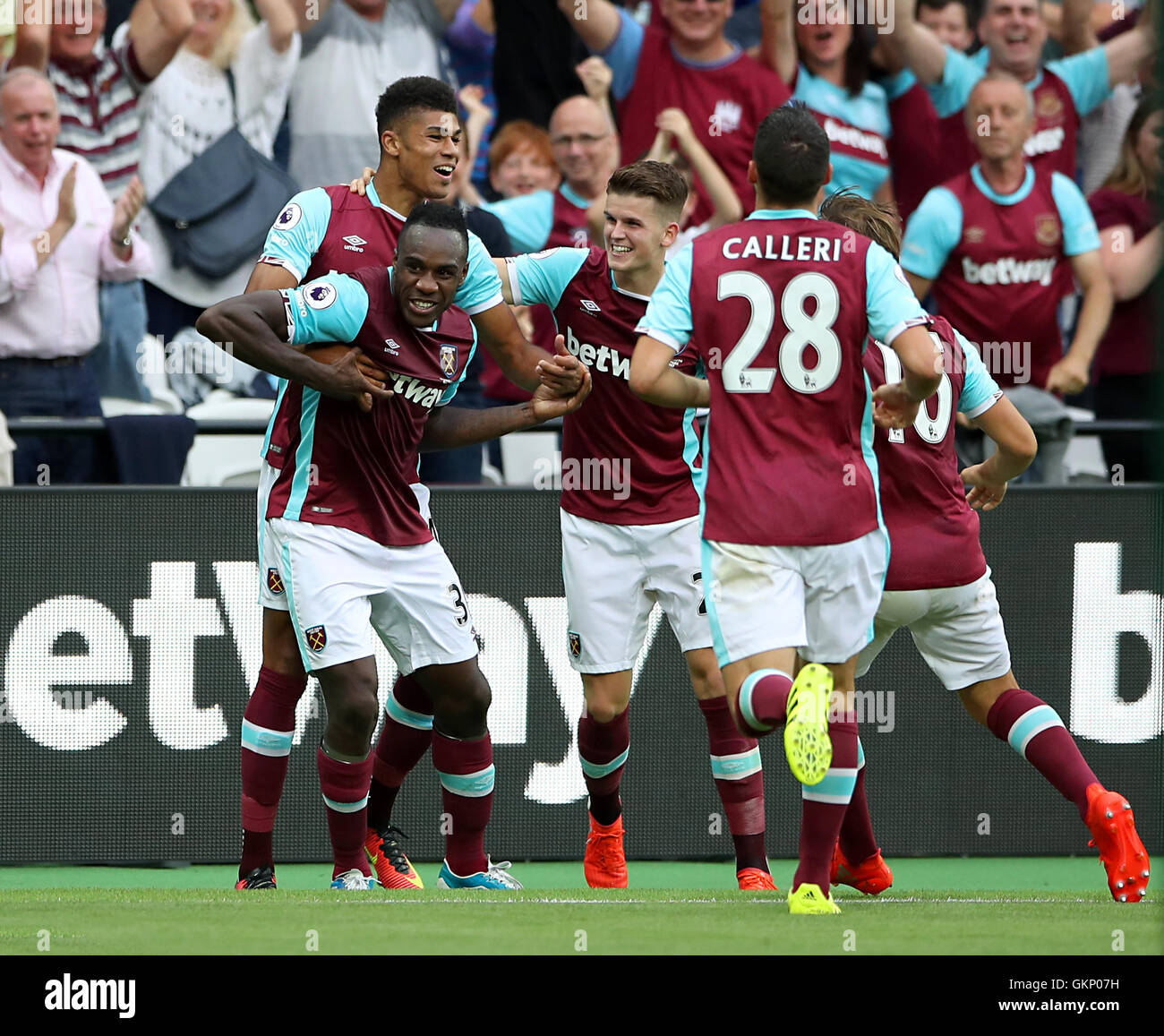 West Ham's Michail Antonio (left) celebrates scoring his sides first