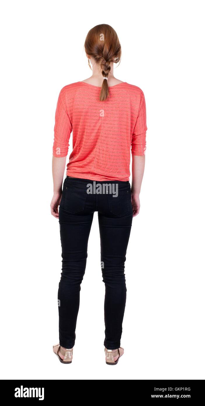 back view of standing young beautiful brunette woman Stock Photo - Alamy