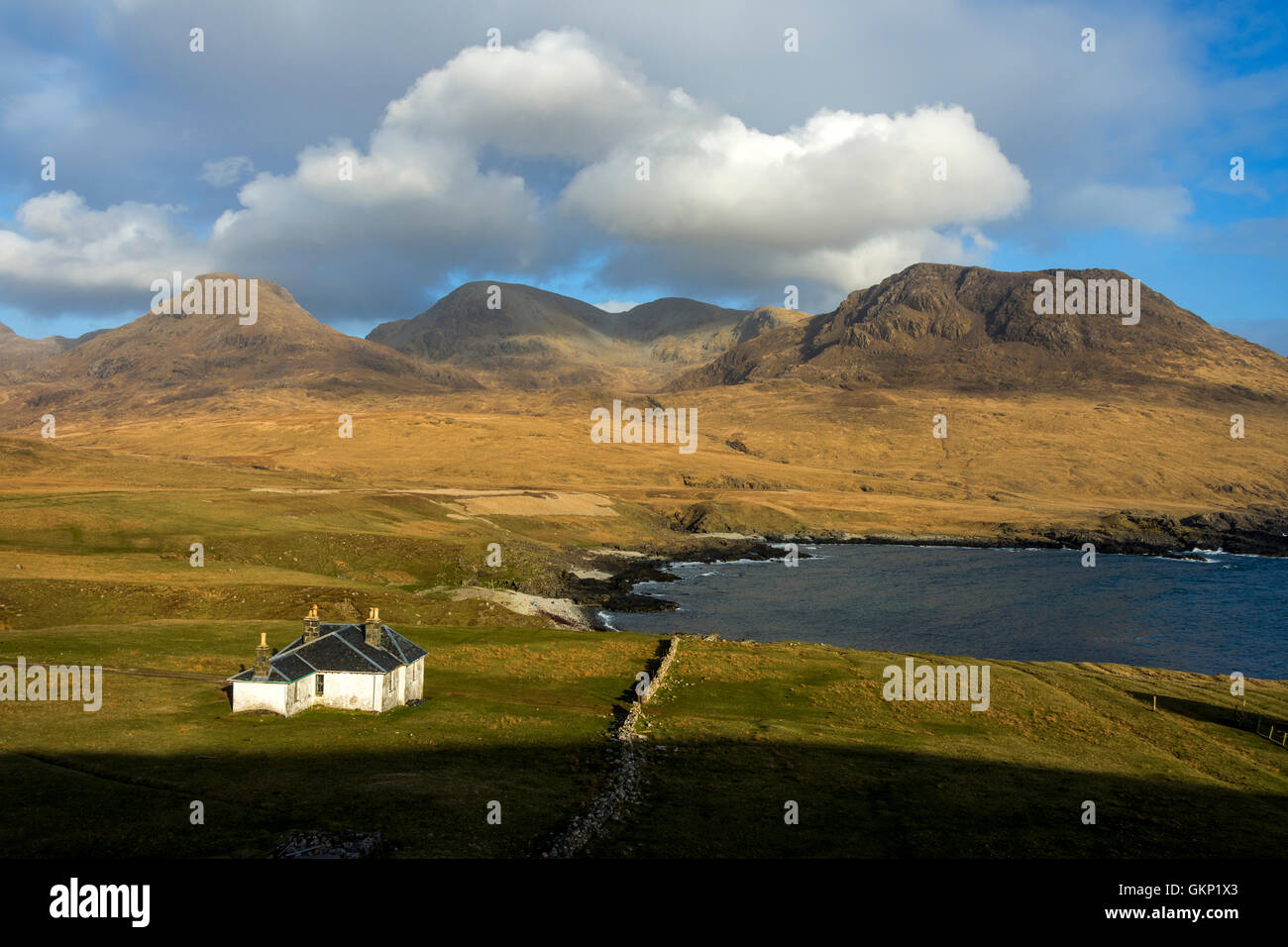 Harris Lodge and the Rum Cuillin hills from Harris Bay, Isle of Rum