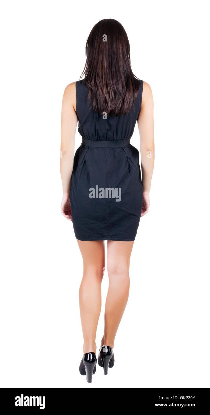 back view of standing young beautiful brunette woman Stock Photo - Alamy