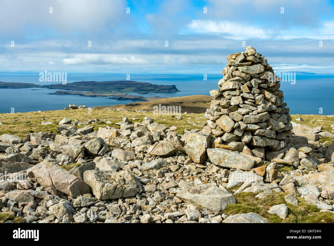 The island of Canna from the summit cairn of Sròn an t-Saighdeir, Isle of Rum, Scotland, UK Stock Photo