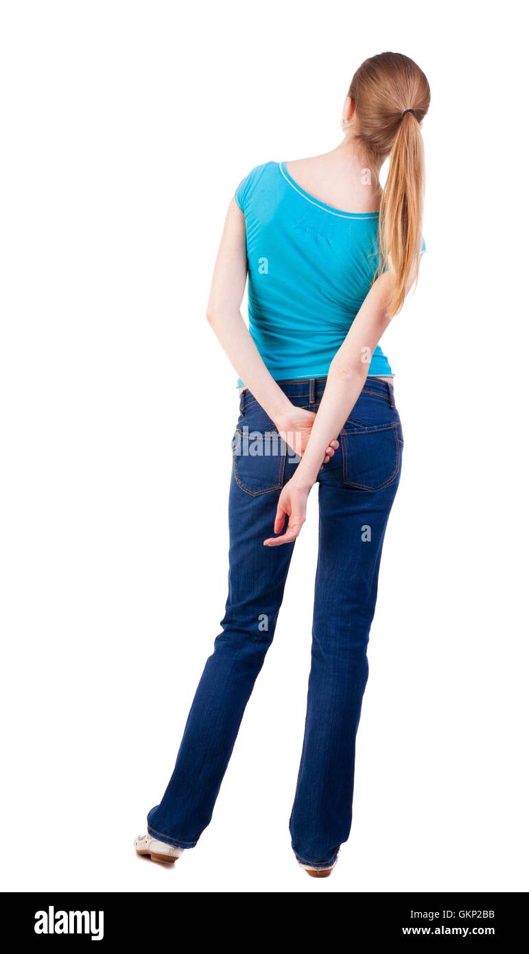 back view of standing young beautiful blonde woman Stock Photo - Alamy