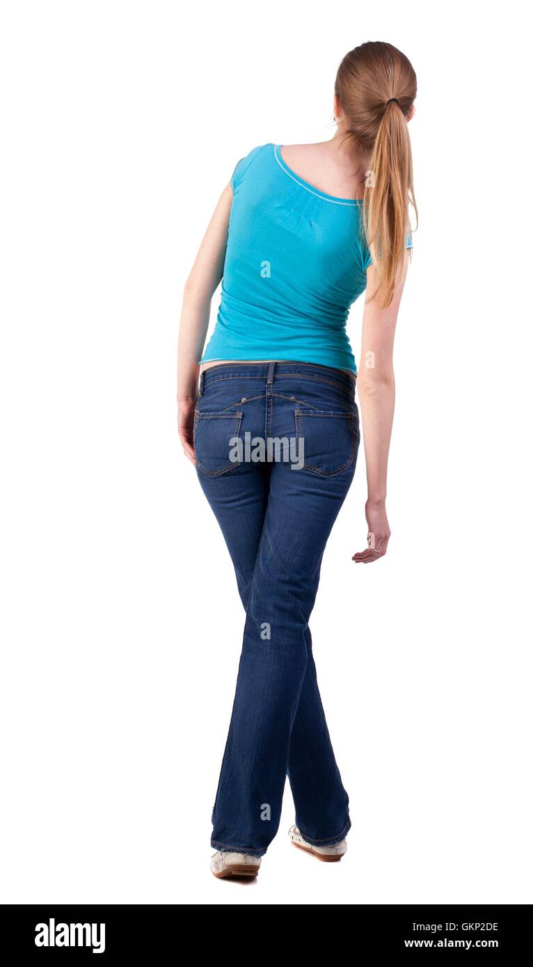 back view of standing young beautiful blonde woman Stock Photo - Alamy