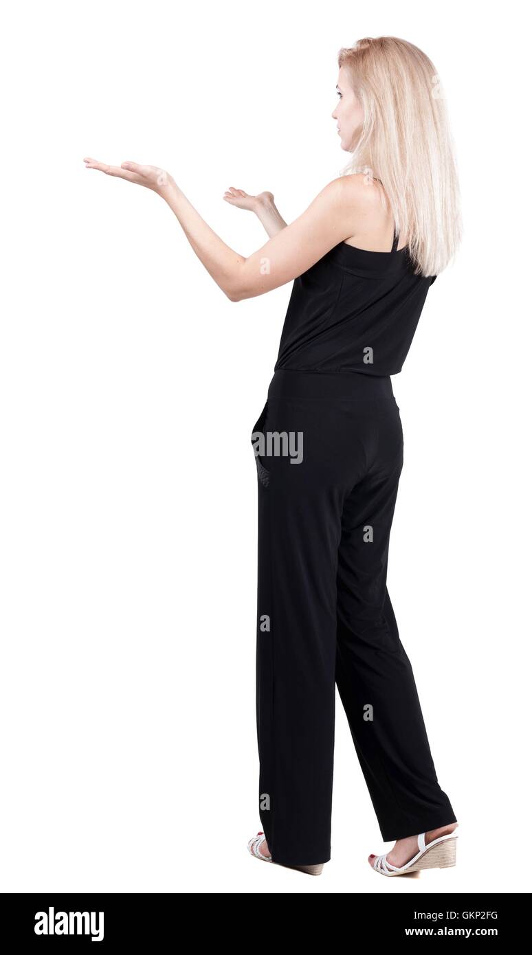 Back view of happy business woman in jeans Stock Photo - Alamy