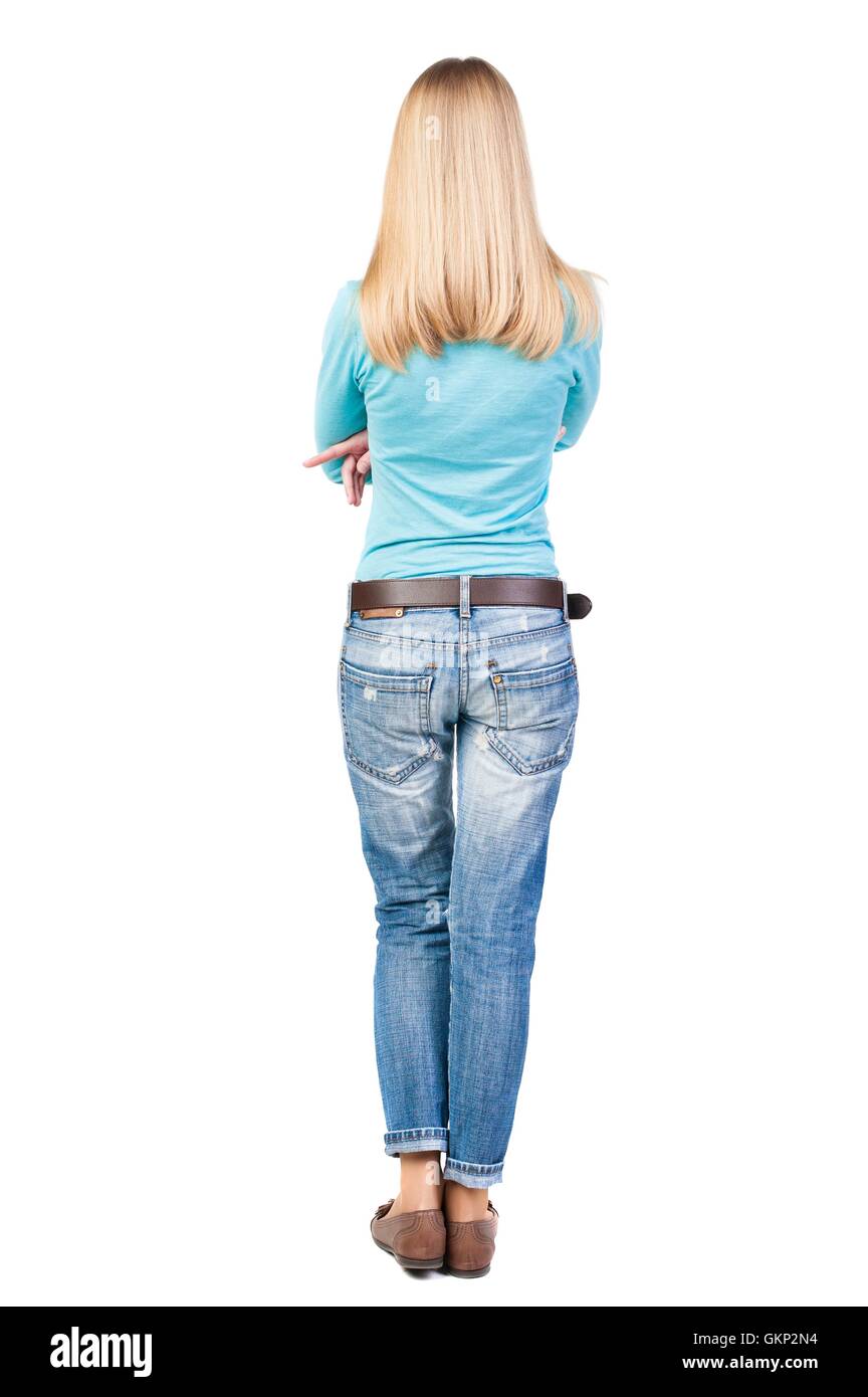 back view of standing young beautiful blonde woman Stock Photo - Alamy