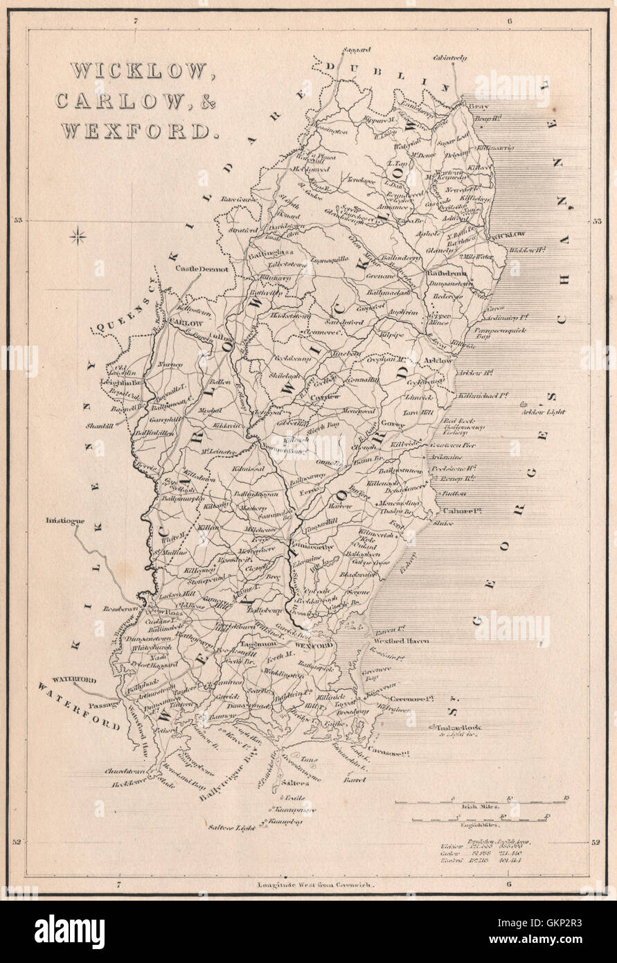 Map Of Wicklow And Wexford County Wicklow, Carlow, & Wexford. Ireland, 1835 Antique Map Stock Photo -  Alamy
