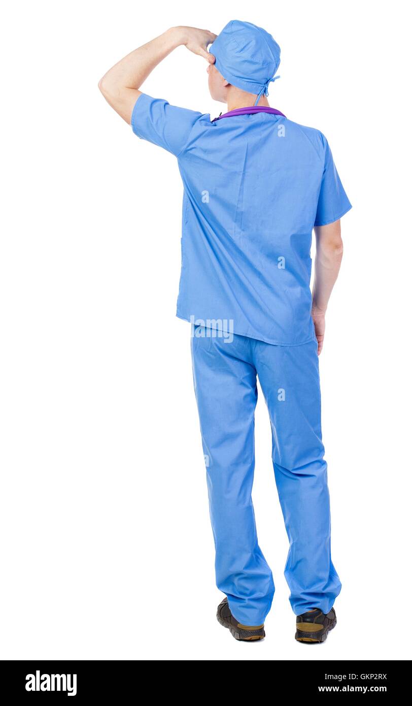 Back view of doctor in robe. Stock Photo
