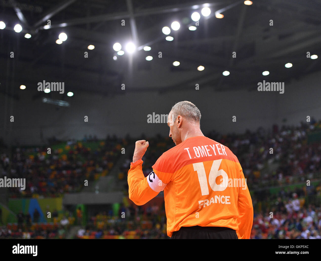 Rio de Janeiro, Brazil. 21st Aug, 2016. Goalkeeper Thierry Omeyer of France reacts during the Men's Gold Medal Match match between Denmark and France of the Handball events during the Rio 2016 Olympic Games in Rio de Janeiro, Brazil, 21 August 2016. Photo: Lukas Schulze/dpa/Alamy Live News Stock Photo