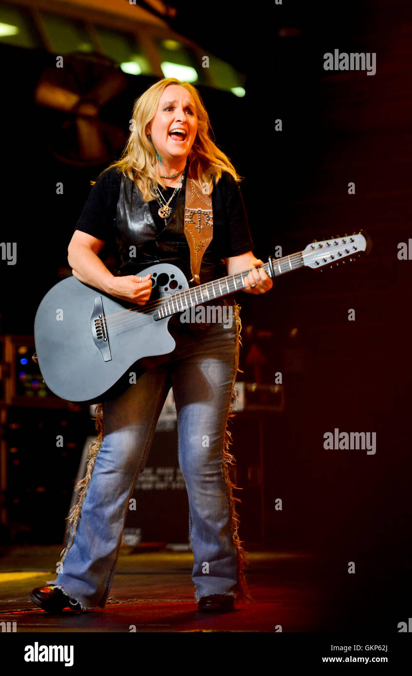 Las Vegas, Nevada, USA. 20th Aug, 2016. Melissa Etheridge plays the 'Fremont Street Experience' a free concert series attended by locals and tourists. A packed Fremont Street crowd rocked out to new and old music by veteran rocker Etheridge. Credit:  Ken Howard/Alamy Live News Stock Photo