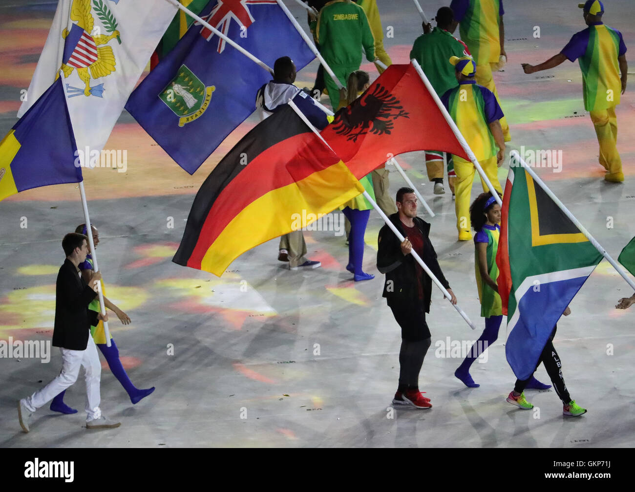 Flag Steps Rio Rio de Janeiro, Brazil. 21st Aug, 2016. Flag bearers from various ...
