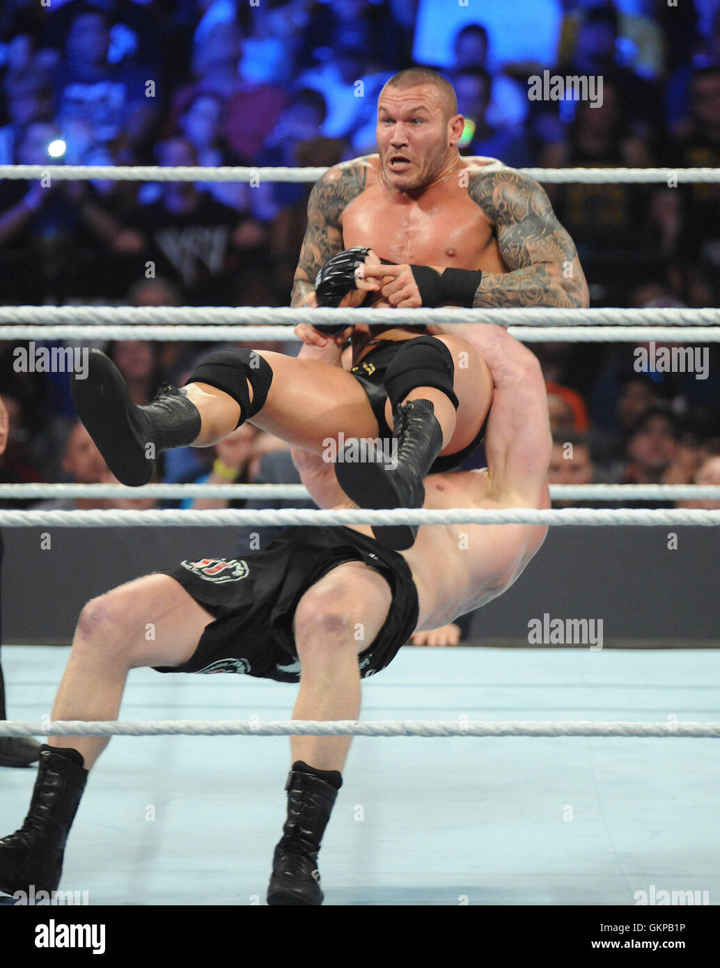 New York, USA. 21st August, 2016. Brock Lesnar battles Randy Orton at