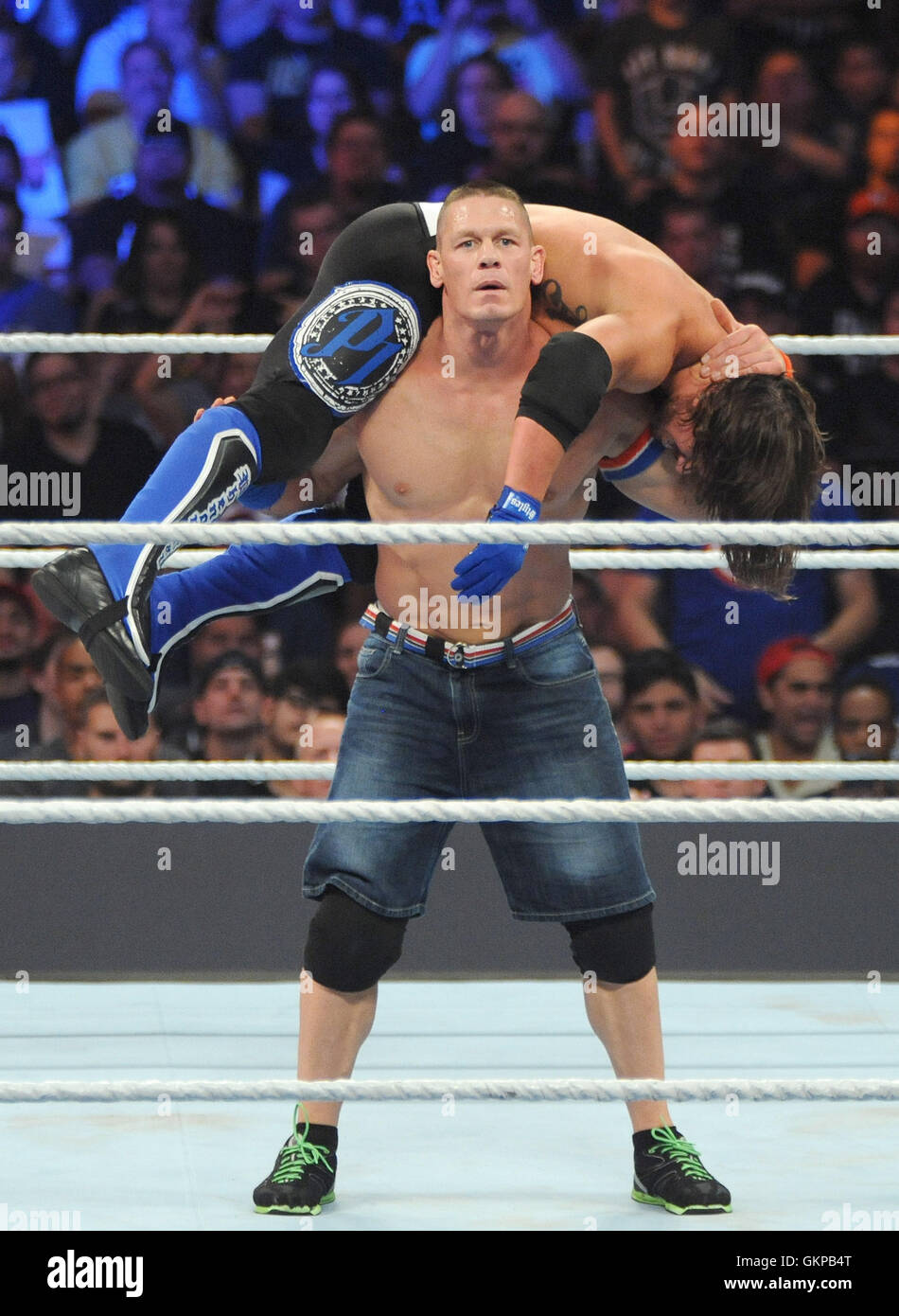 New York, USA. 21st August, 2016. Actor and wrestler John Cena battled AJ Styles  at  WWE SummerSlam 2016 at the Barclays Center on August 21 , 2016 in Brooklyn, New York.  Photo Credit: John Palmer/ MediaPunch Credit:  MediaPunch Inc/Alamy Live News Stock Photo