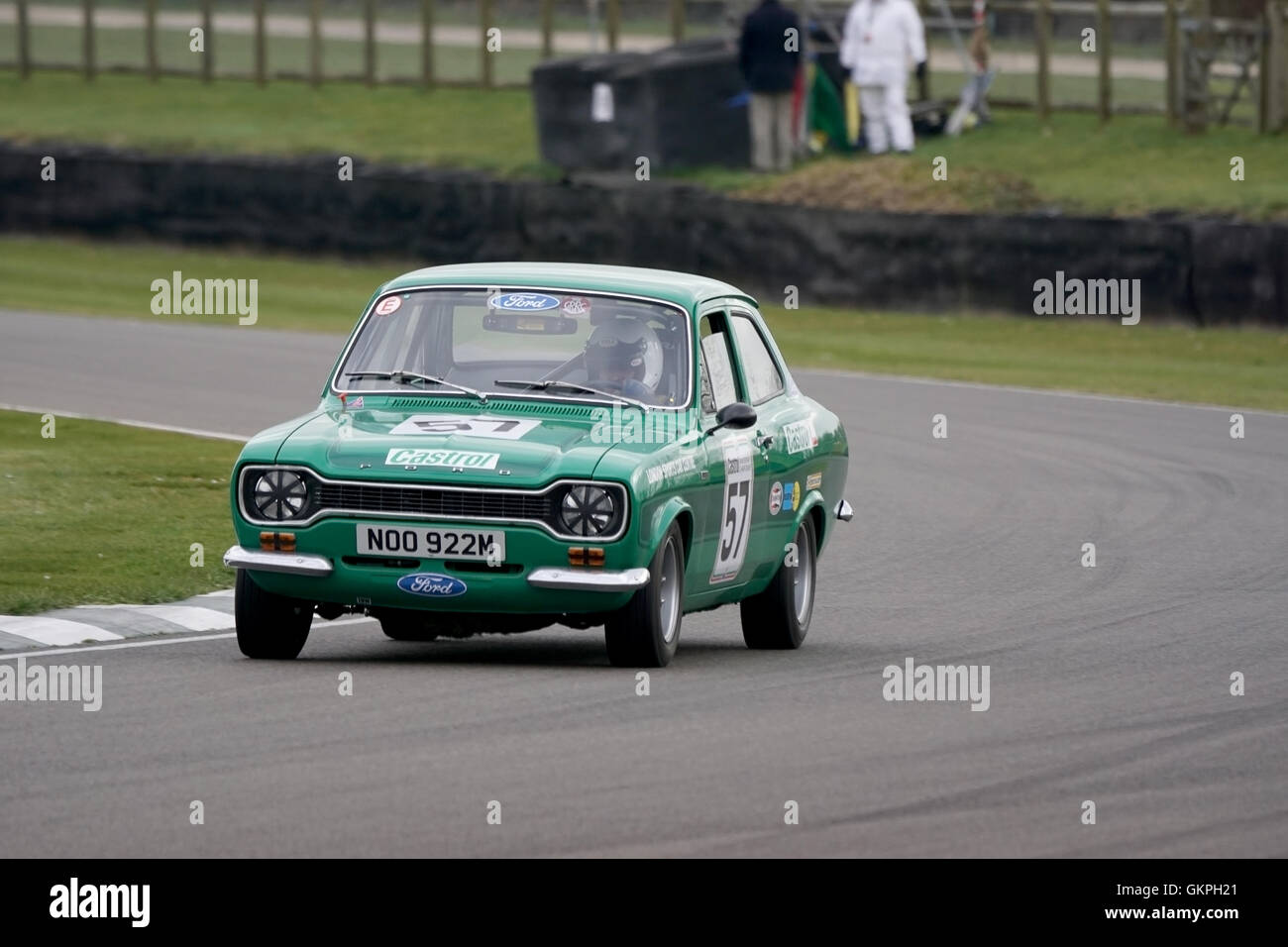 MK1 Ford Escort RS2000 saloon cornering hard during the Goodwood Members Meeting Stock Photo