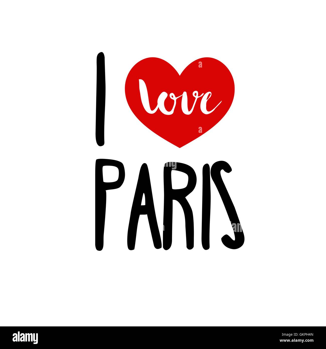 I love Paris. Patriotic red heart simple symbol white background