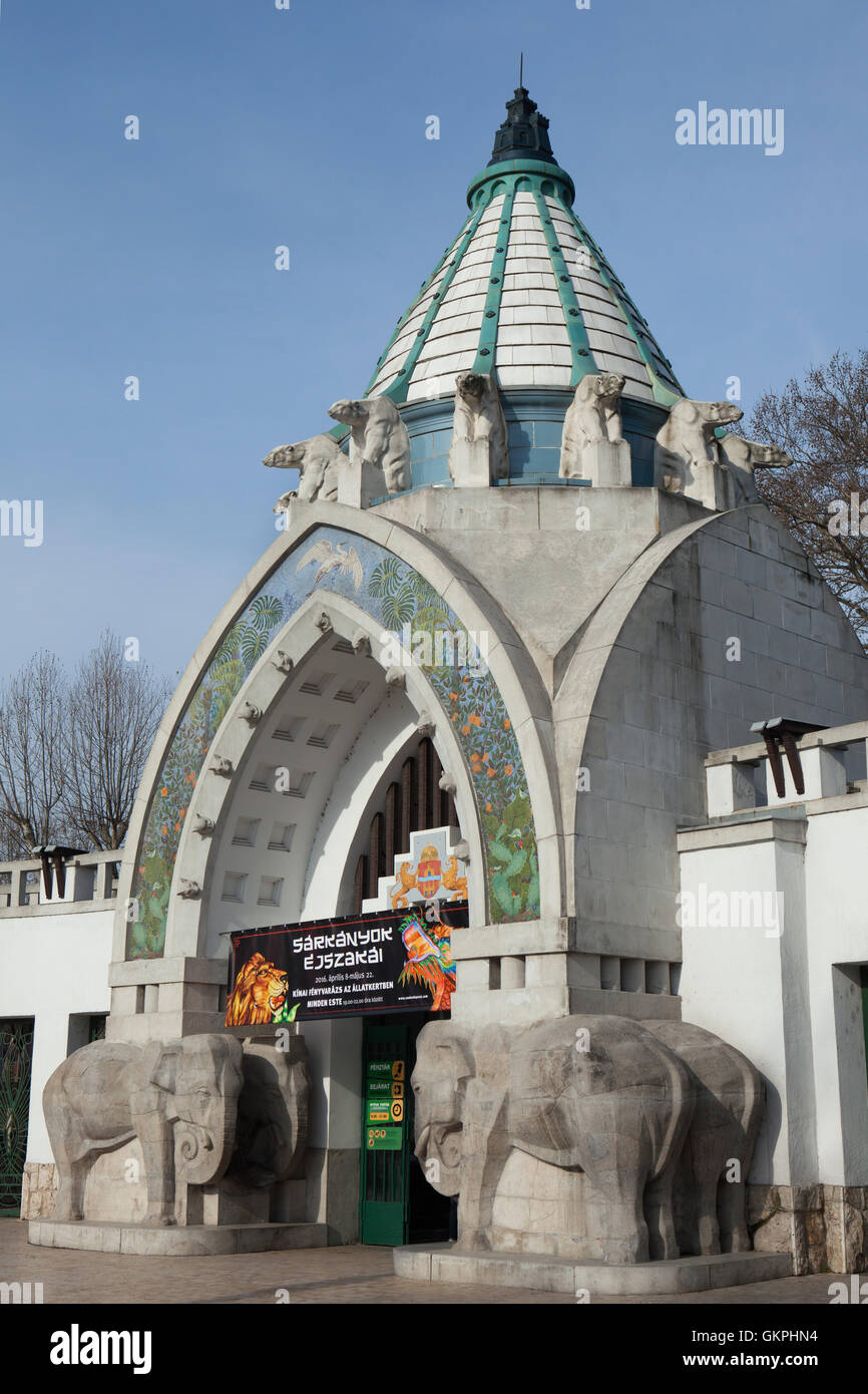 Art Nouveau main entrance to Budapest Zoo designed by Hungarian architect Kornel Neuschloss in Budapest, Hungary. Stock Photo