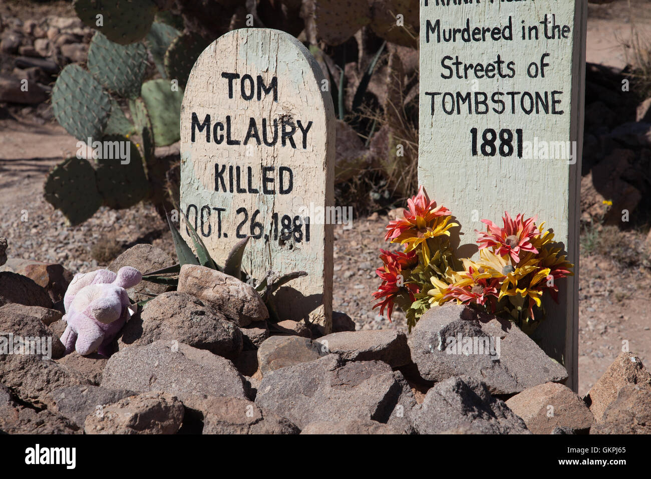 The grave markers of Tom McLaury and Billy Clayton murdered on the