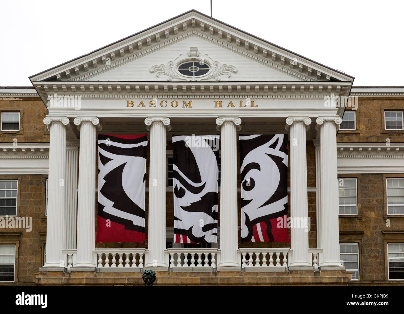 University of Wisconsin at Madison Bascom Hall with the school badger mascot displayed on three banners Stock Photo