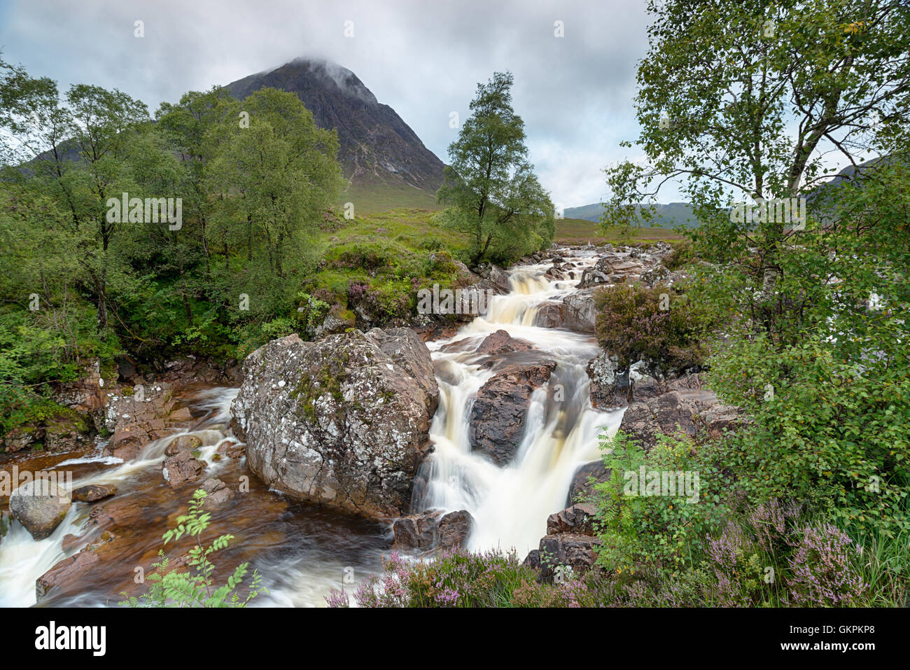 Waterfalls at Glen Etive Mor in the Scottsih Highlands Stock Photo