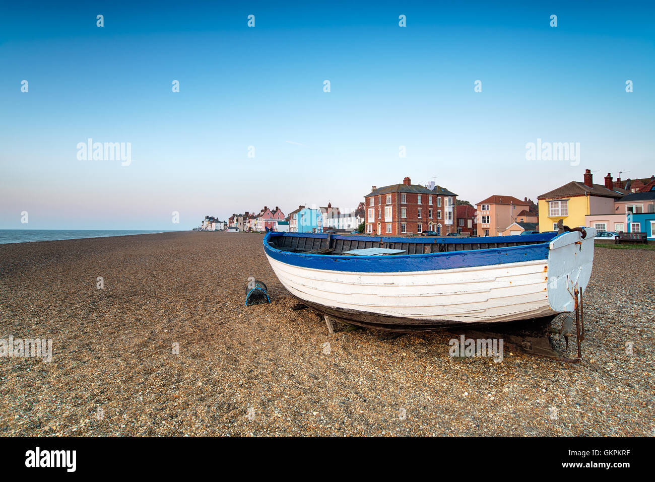 Fishing boats on the beach at Aldeburgh on the Suffolk coast Stock Photo