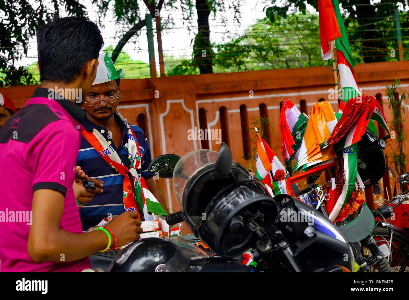 Vendor selling Indian Flag Stock Photo