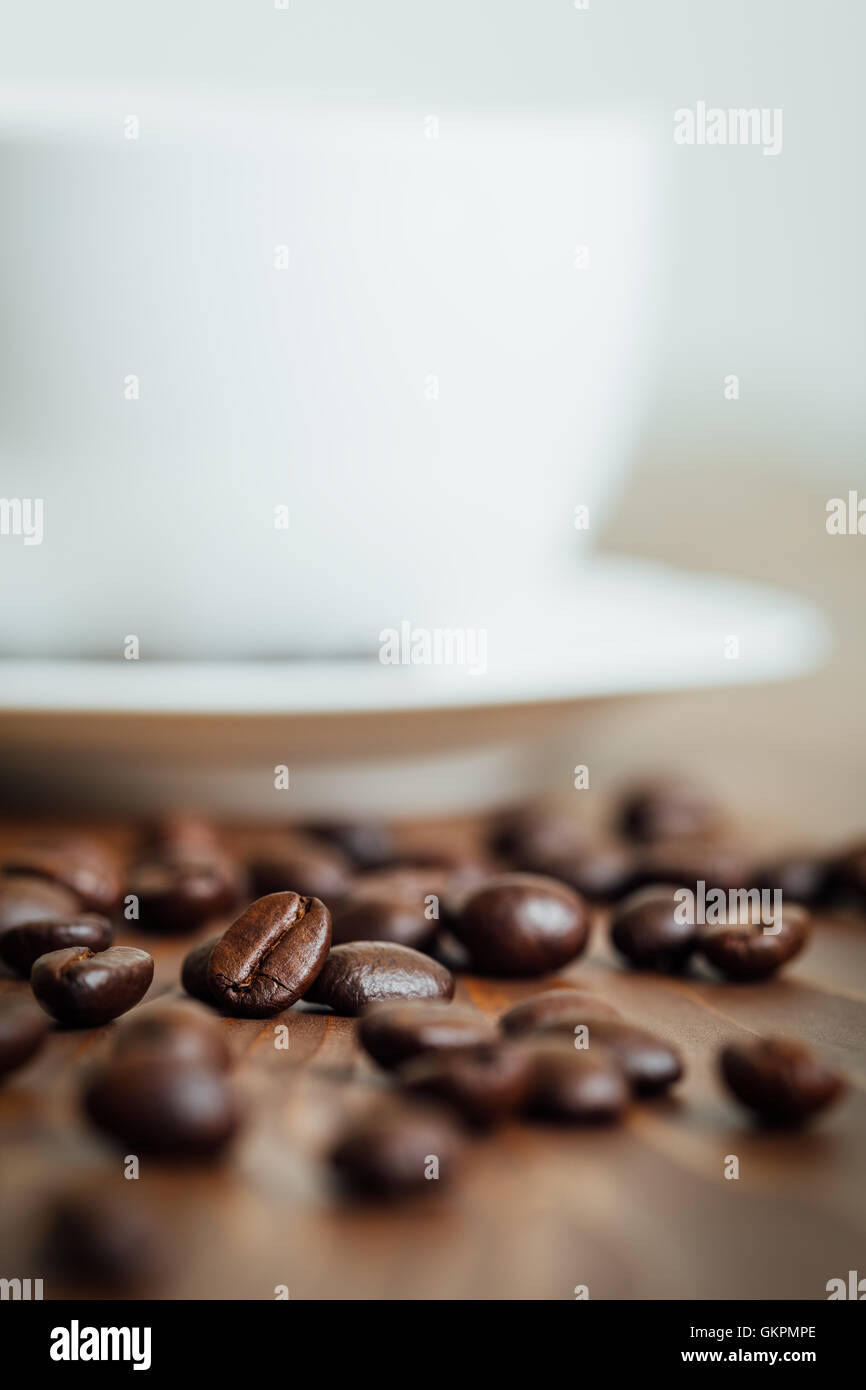 close up coffee beans on wood table Stock Photo
