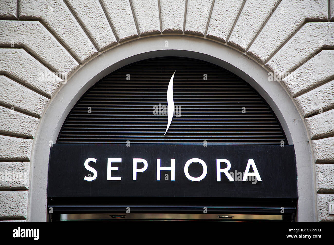 Detail of the Sephora store in Florence, Italy. Stock Photo