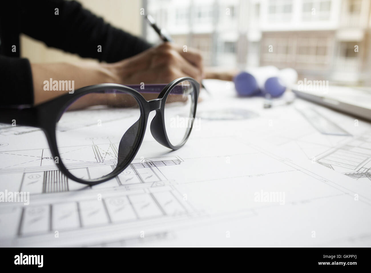 architectural, architecture, associate, blueprint, busy, career, closeup, collaboration, Stock Photo