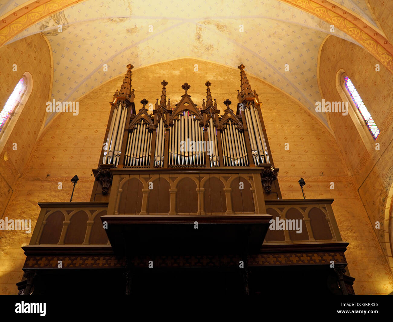 the organ in the historic church of Saint Michel in Lagrasse, Languedoc Roussillon, France Stock Photo