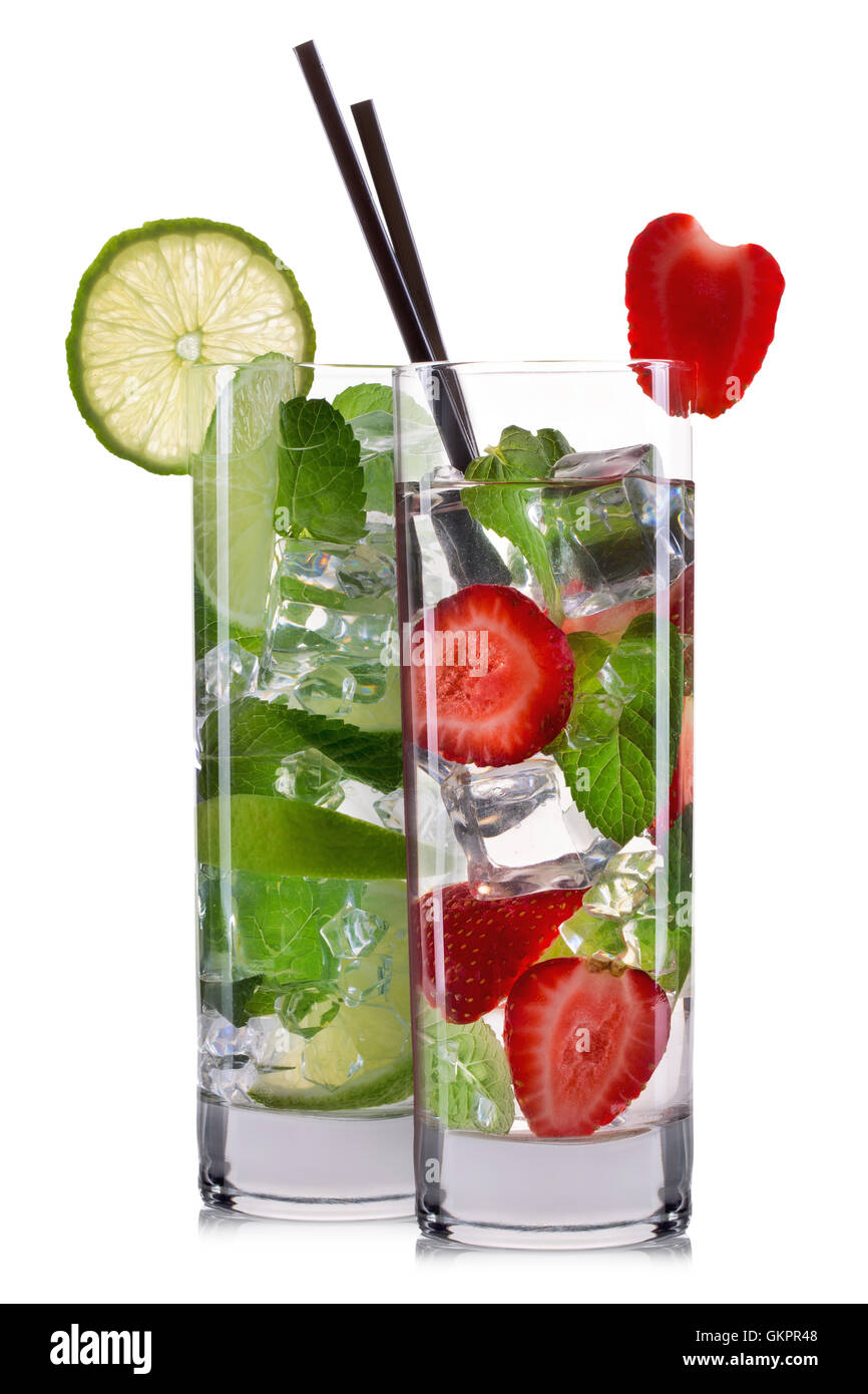 Set of mojito cocktails isolated on white Stock Photo