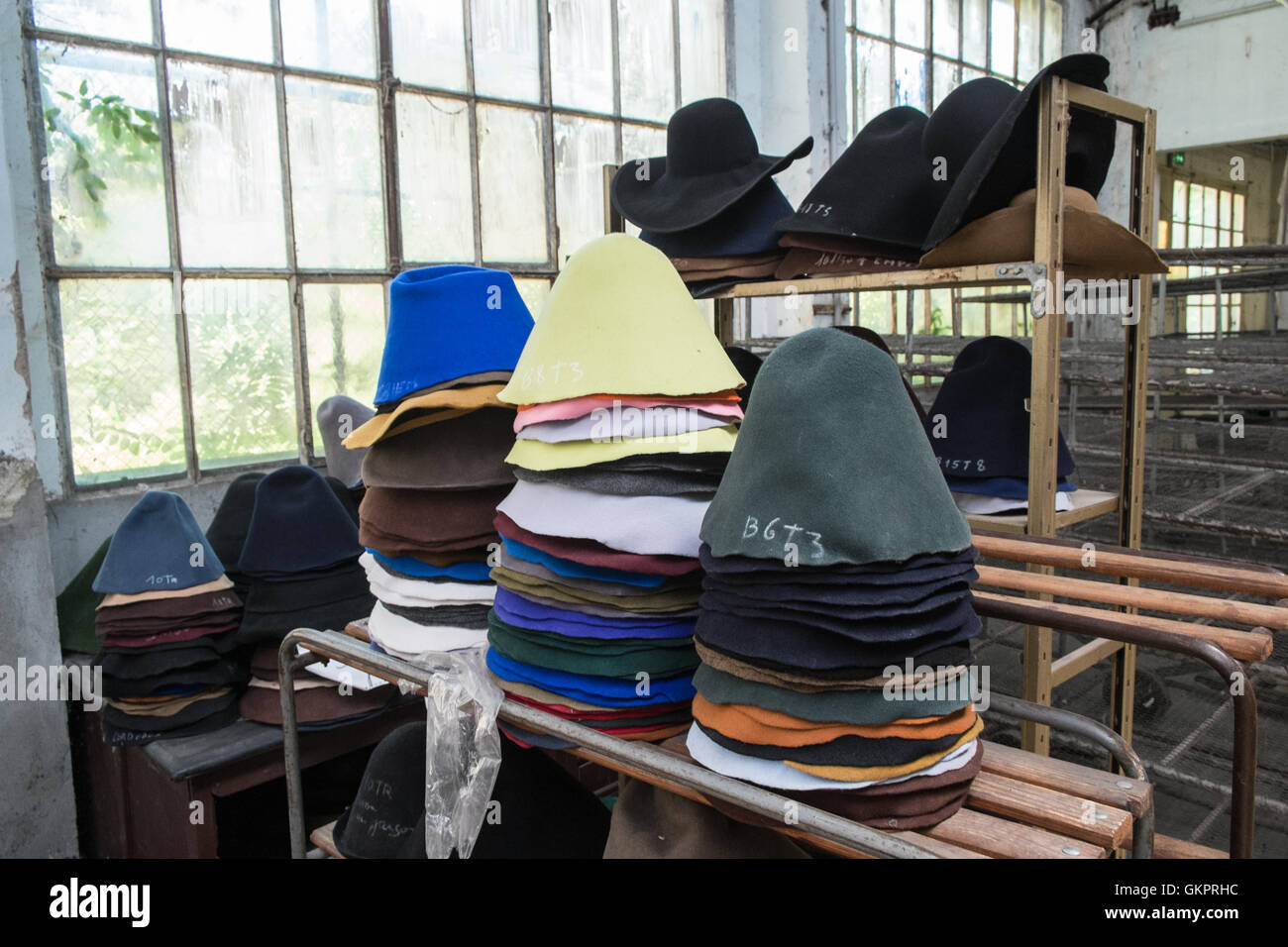 Felt hat making production factory in Couiza,Aude,South of France.Traditional  craftsmen skilled produce Stock Photo - Alamy