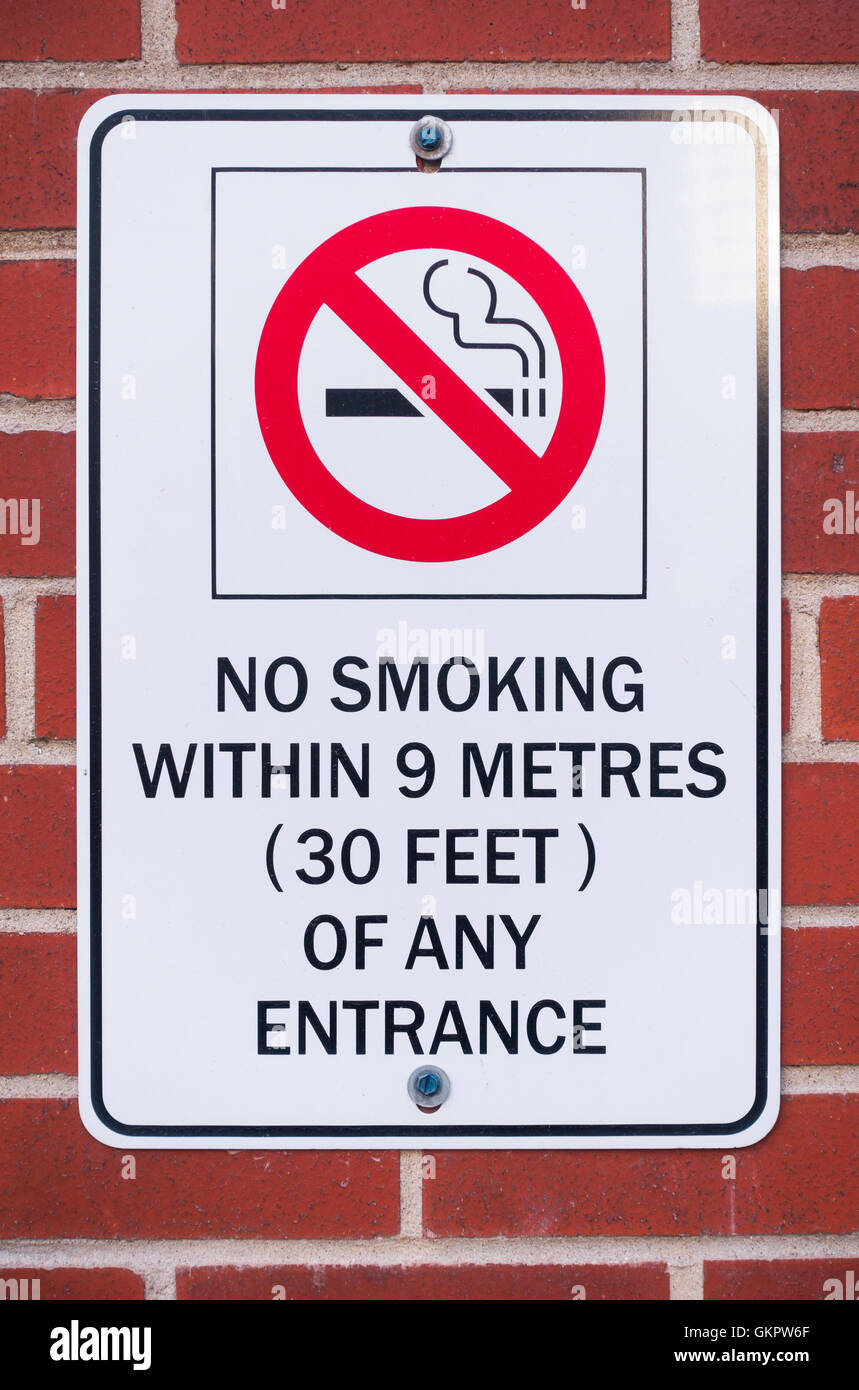 A no smoking sign in Toronto, Ontario, Canada. Stock Photo