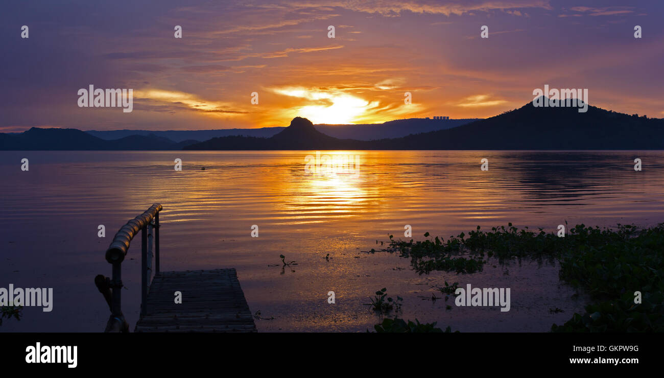 Golden sunset on the Lake Taal, Philippines. Stock Photo