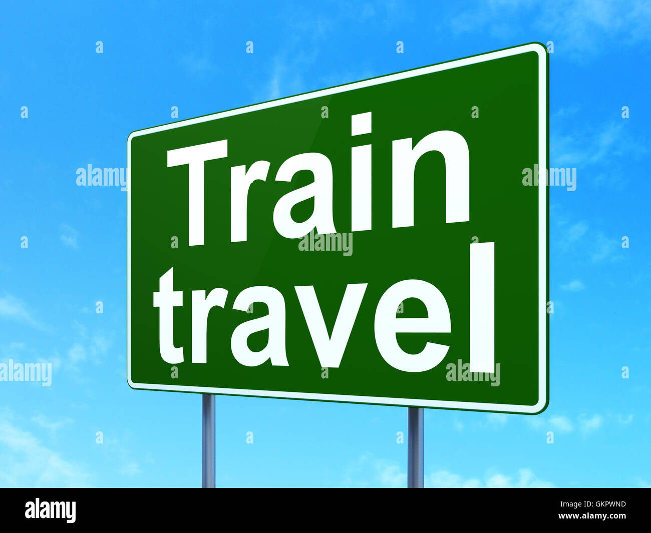 Travel concept: Train Travel on road sign background Stock Photo - Alamy