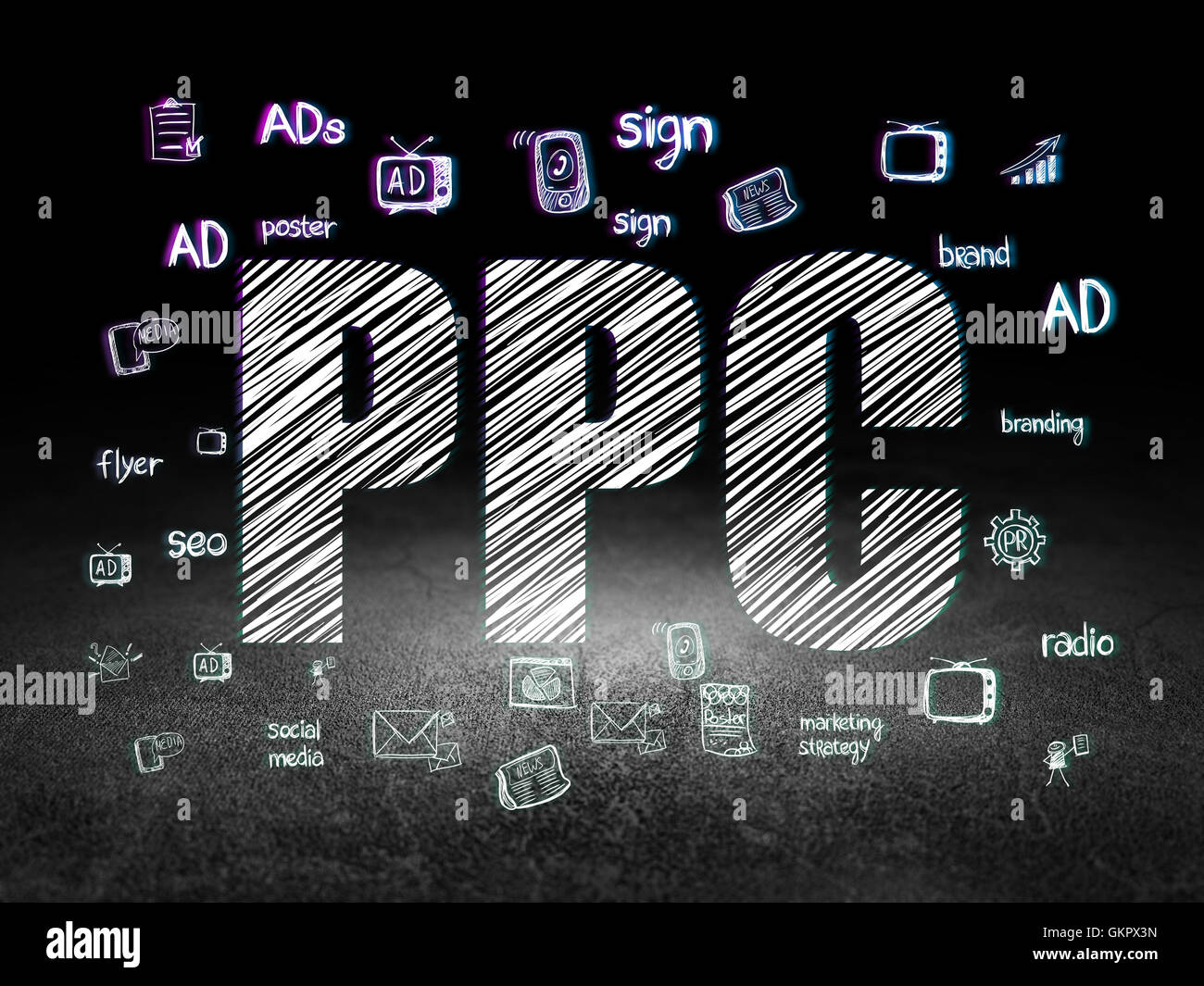 Ppc Colour Magic Marketing concept: PPC in grunge dark room Stock Photo - Alamy