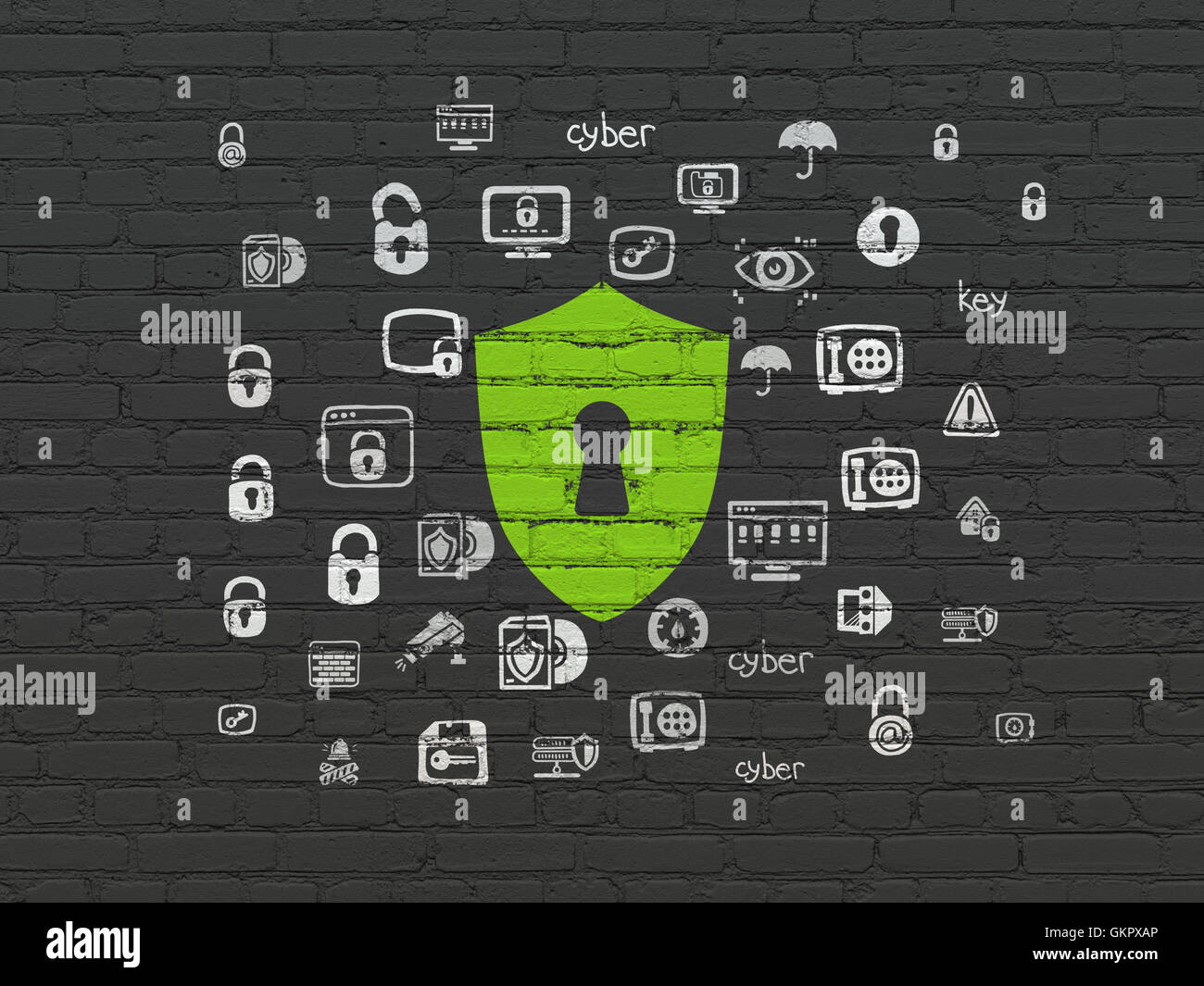 Security concept: Shield With Keyhole on wall background Stock Photo ...