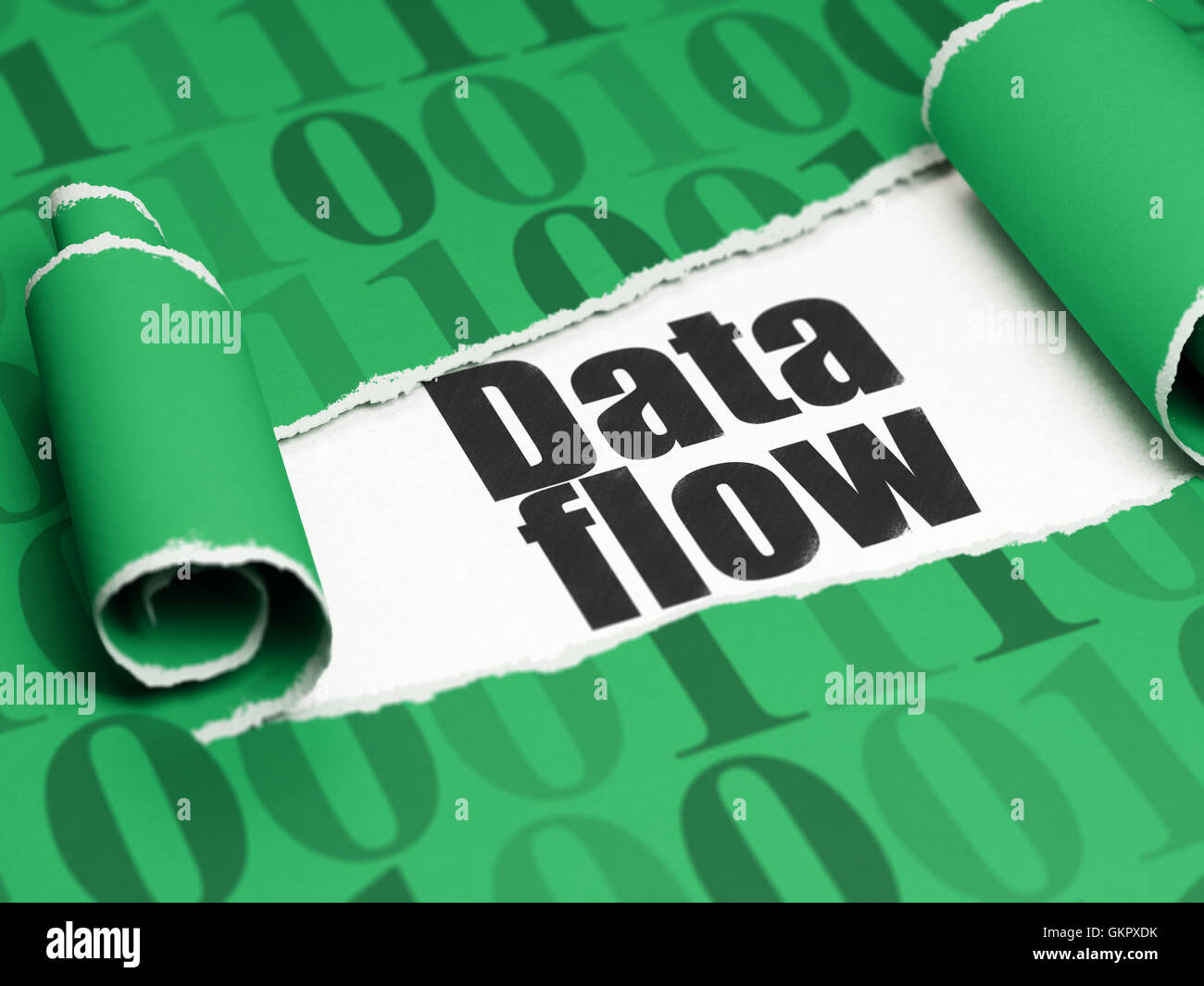 Information concept black text Data Flow under the piece of torn paper