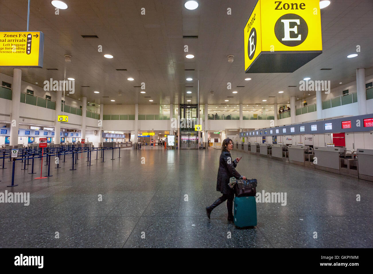 A relatively empty checkin area at South Terminal, Gatwick Airport