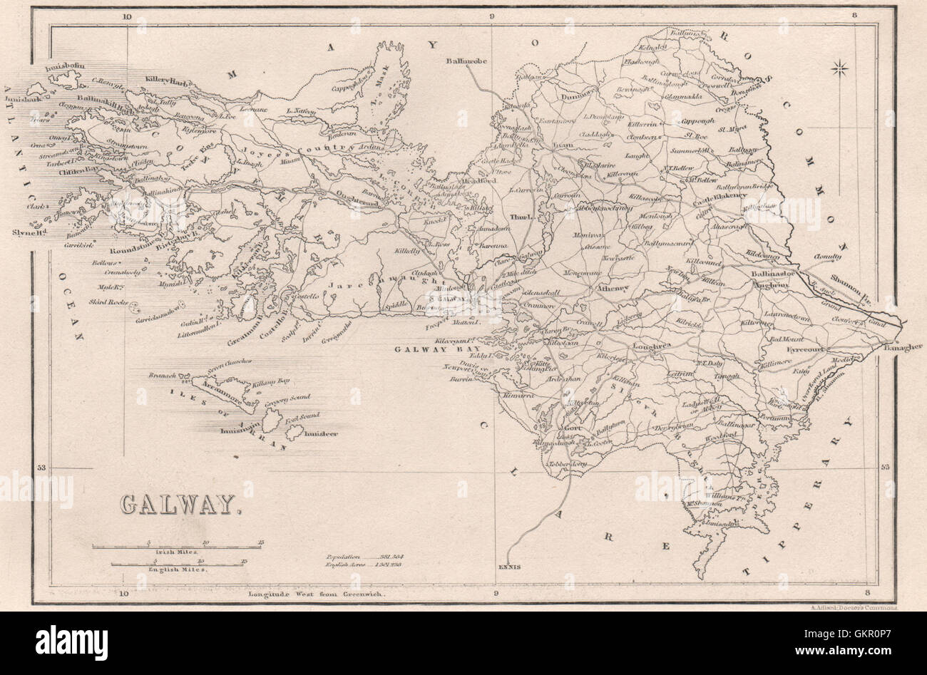 County Galway Ireland Map County Galway. Ireland, 1835 Antique Map Stock Photo - Alamy