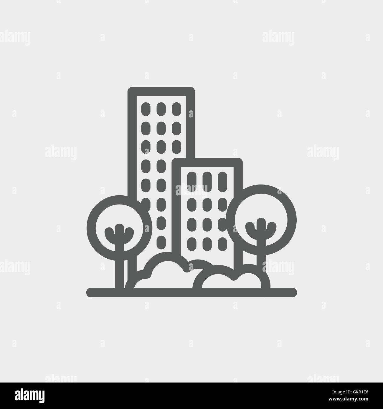 Building and trees thin line icon Stock Vector