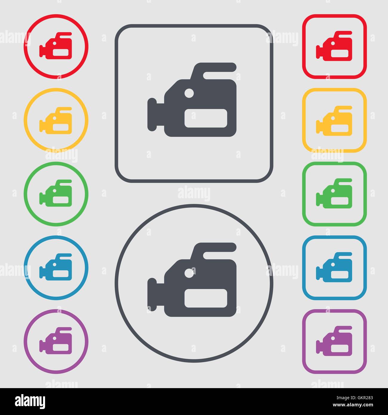video camera icon sign. symbol on the Round and square buttons with ...