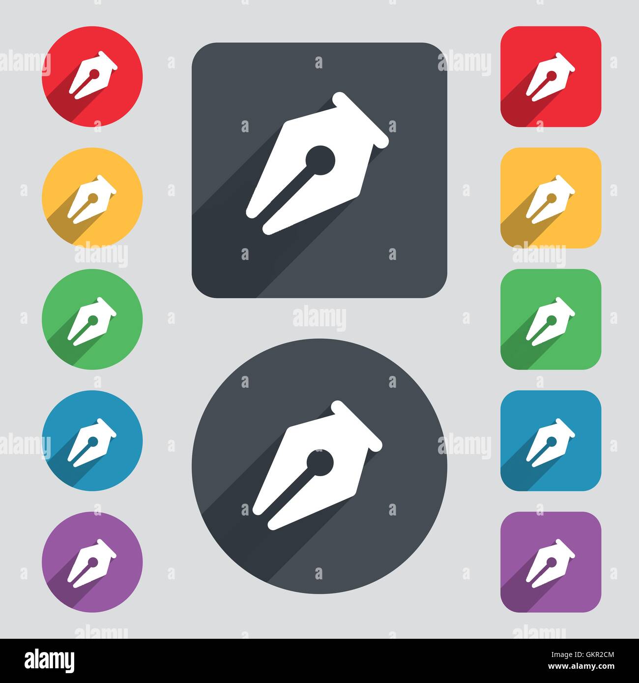 pencil icon sign. A set of 12 colored buttons and a long shadow. Flat ...